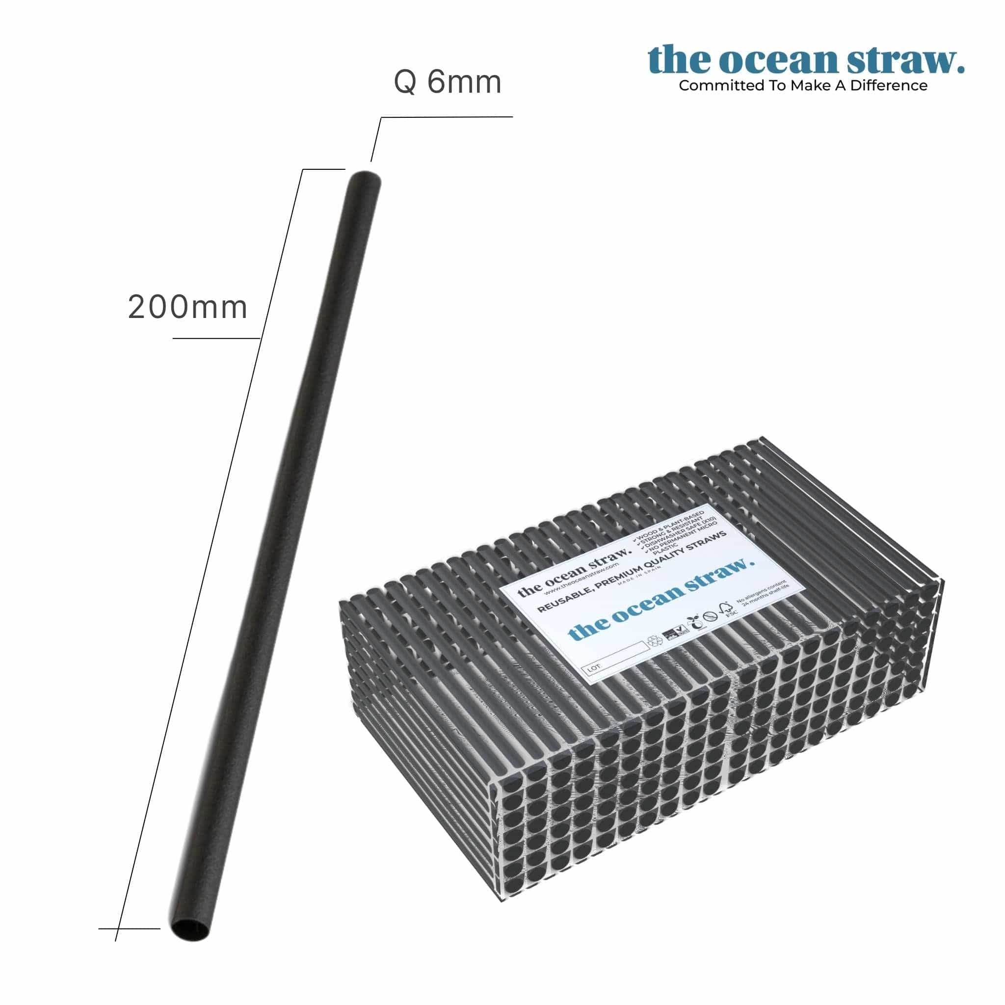The Ocean Straw 6mm - Cocktails & Soft Drinks Black / 200mm / Bag (B500) 6mm - Cocktails & Soft Drinks