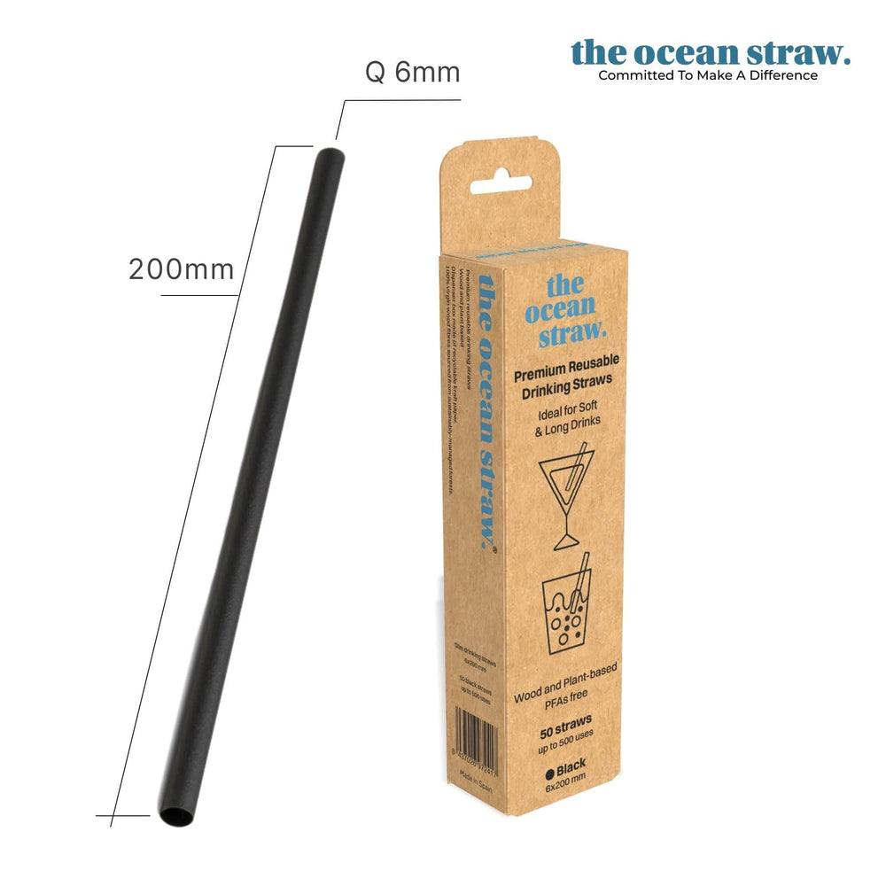 The Ocean Straw 6mm - Cocktails & Soft Drinks Black / 200mm / Dispenser (D50) 6mm - Cocktails & Soft Drinks