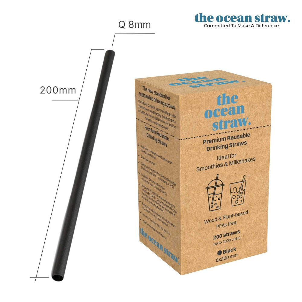 The Ocean Straw 8mm - Smoothies & MIlkshakes Black / 200mm / Dispenser (D200) 8mm - Smoothies & Milkshakes