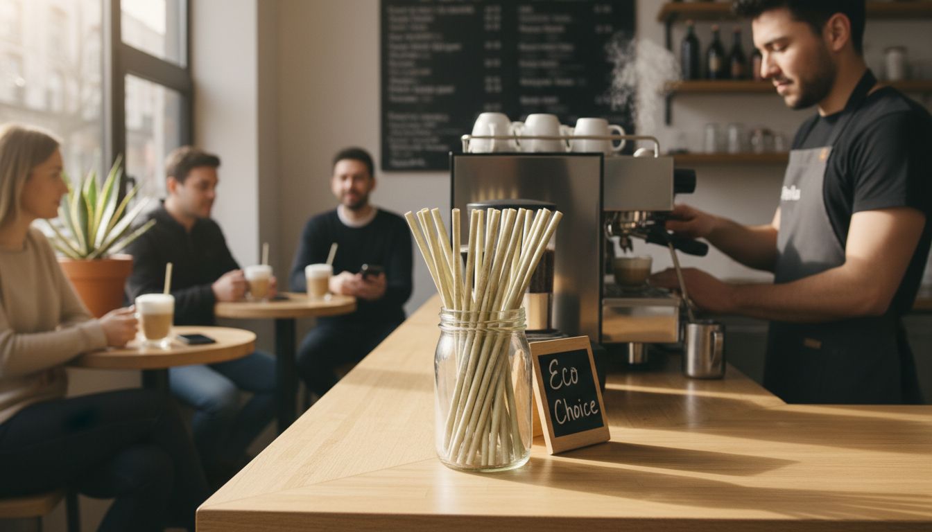Agave straws in café with eco theme