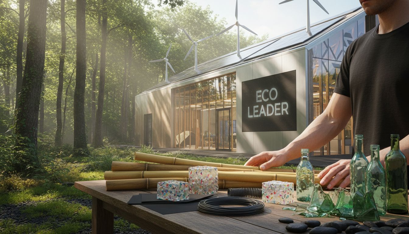 Eco factory beside forest with sustainable materials