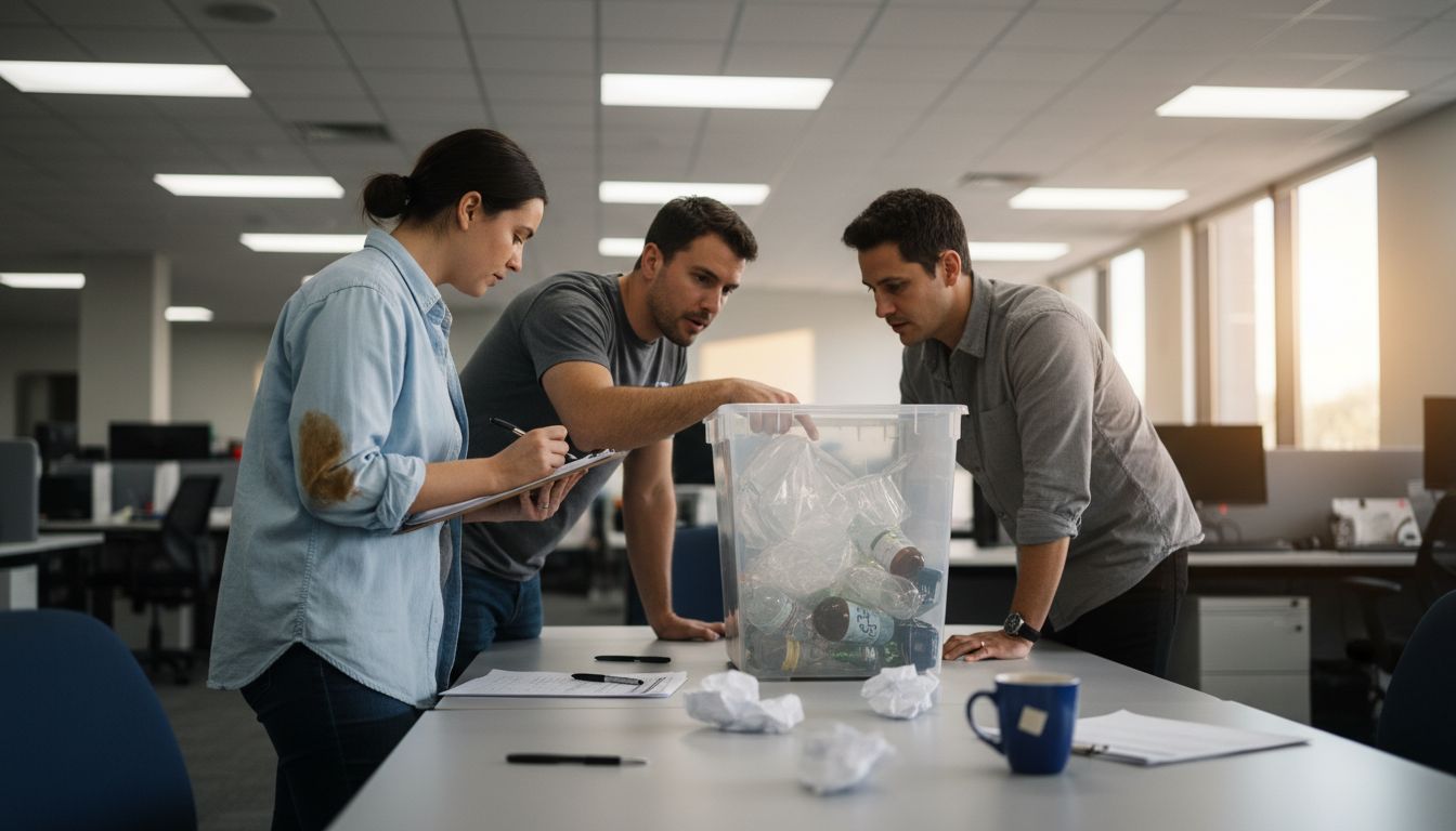 Office team performing plastic use audit