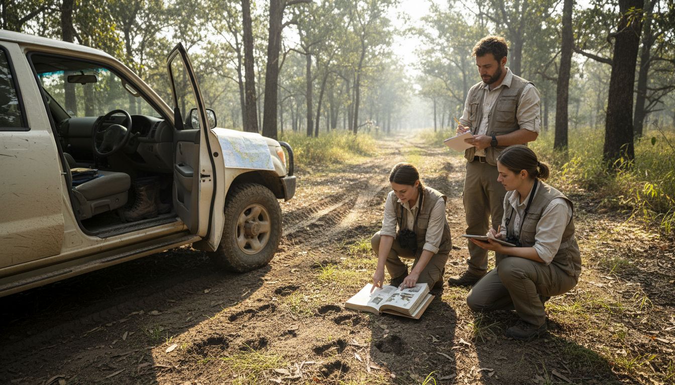 Biologists studying animal tracks at site