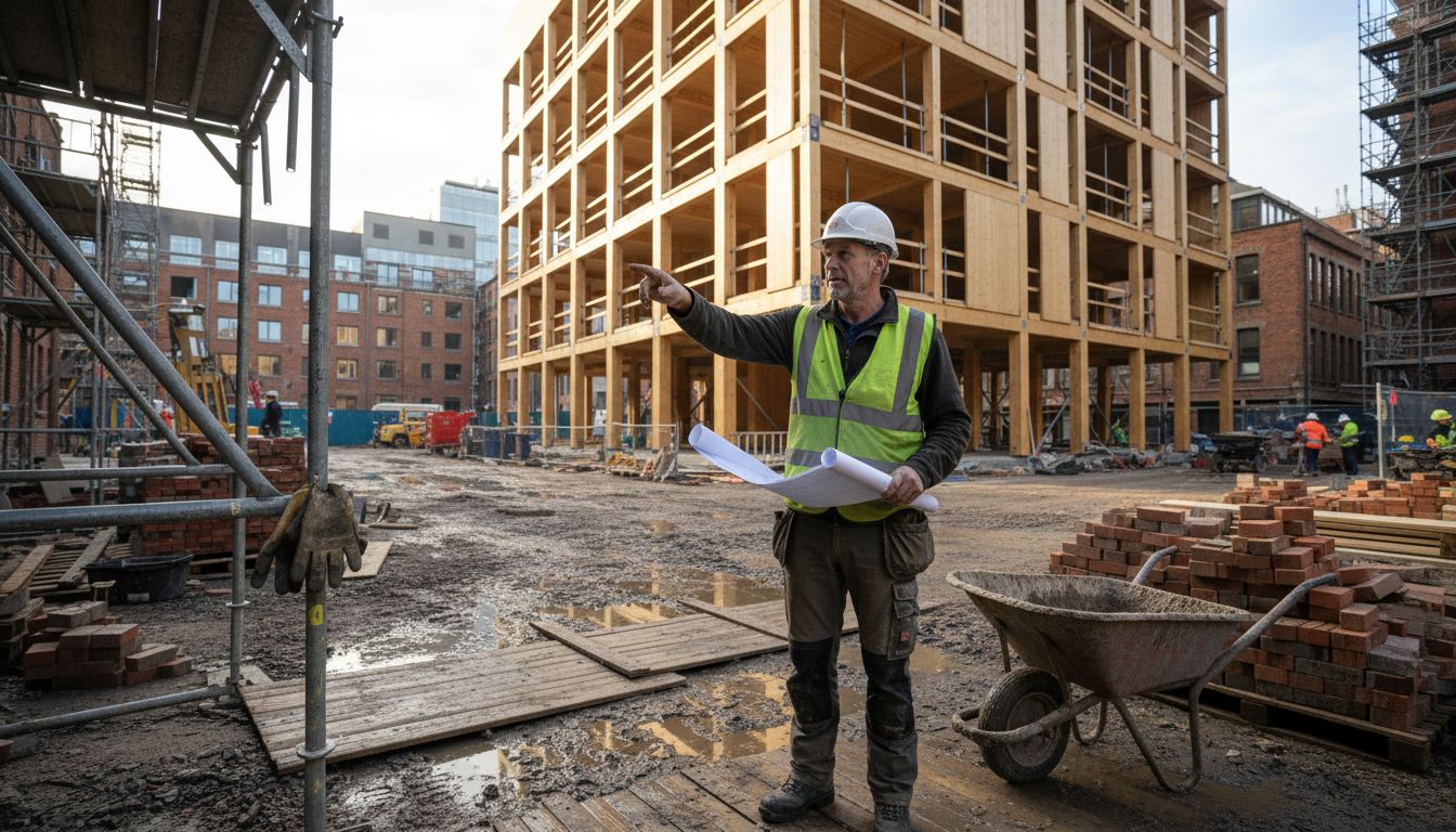 Manager oversees sustainable material building site