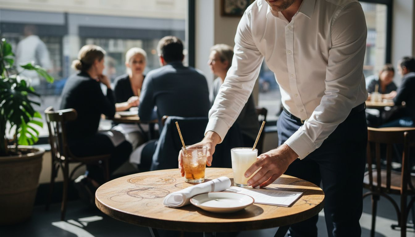 Server delivering drinks with agave straws