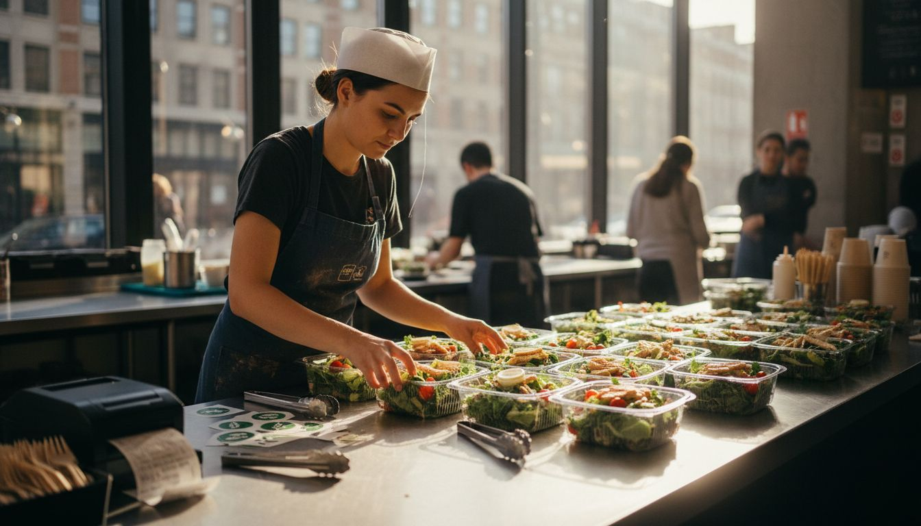Worker handling bioplastic food containers