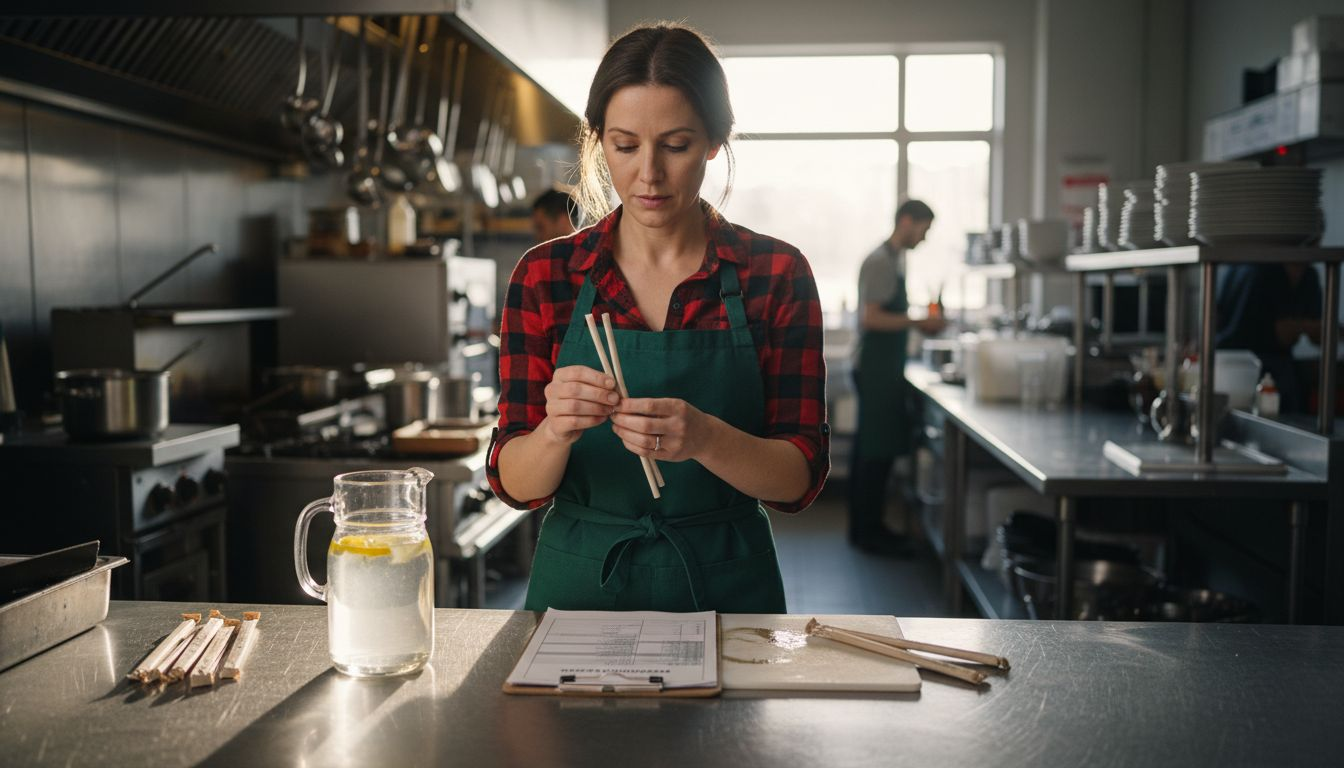 Foodservice manager evaluating plant protein straws