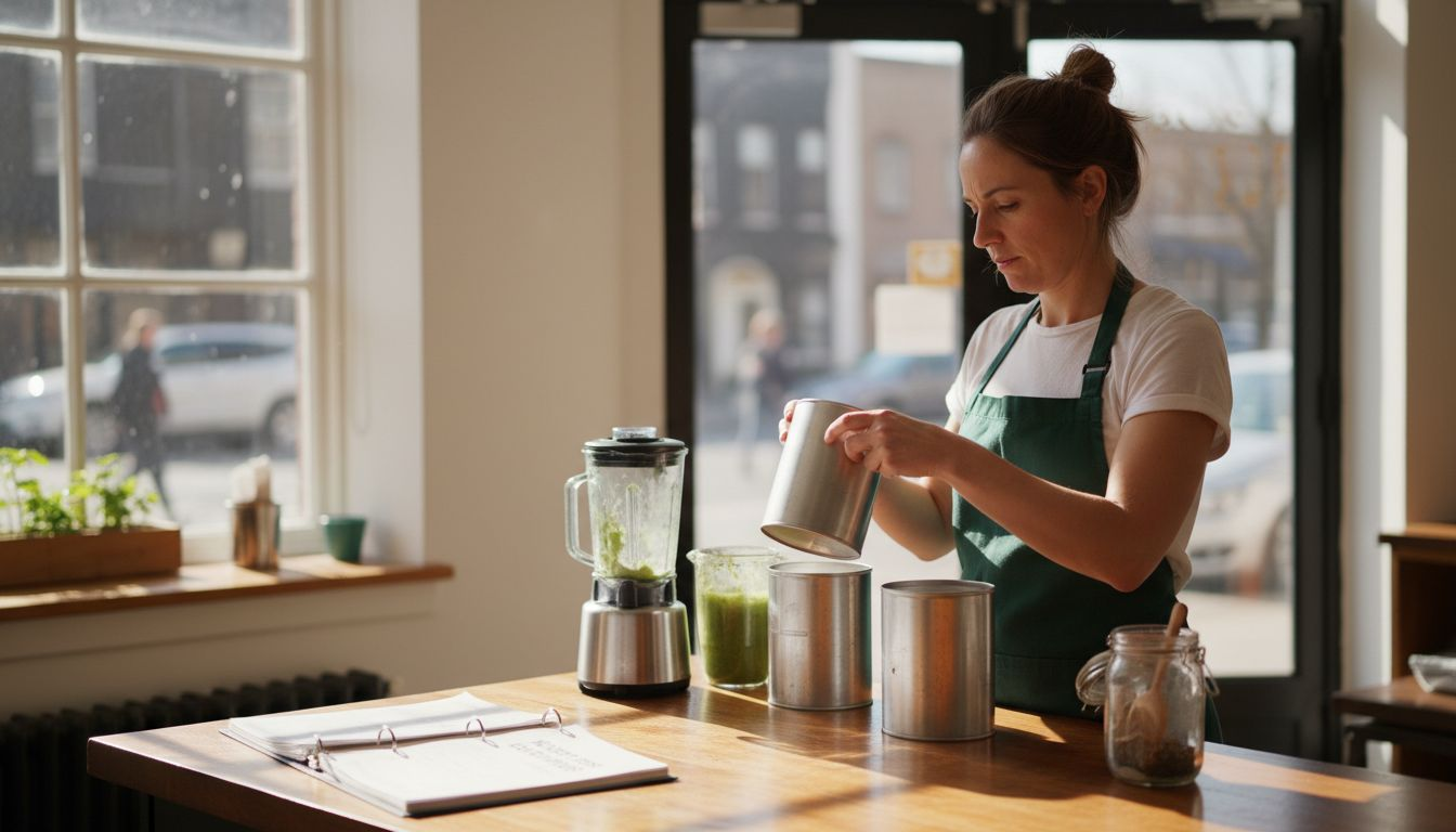 Café manager comparing soy-free protein powders