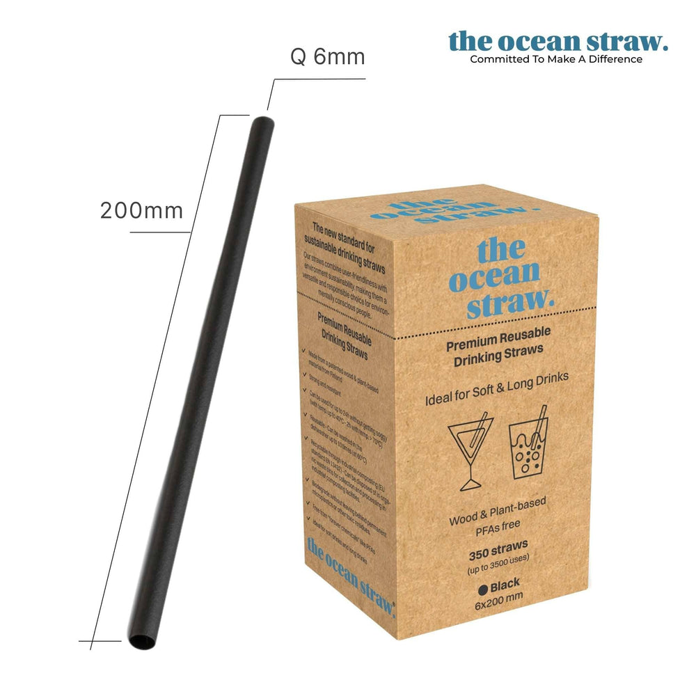 The Ocean Straw 6mm - Cocktails & Soft Drinks Black / 200mm / Dispenser (D350) 6mm - Cocktails & Soft Drinks